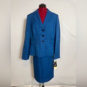 NWT Le Suit Skirt Suit Women's Size 14 Lapis Blue 2-Piece Set Blazer & Skirt